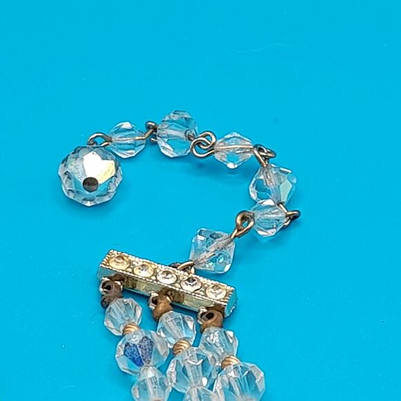 Vintage 1960s Crystal Bead Necklace, Three Strands, Rhinestone End Bars, 17" - Picture 7 of 10